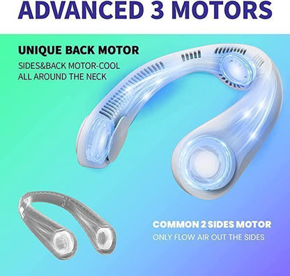 Portable Bladeless Hanging Rechargeable Neck Fan – 3-Motor Airflow & 4000mAh Battery